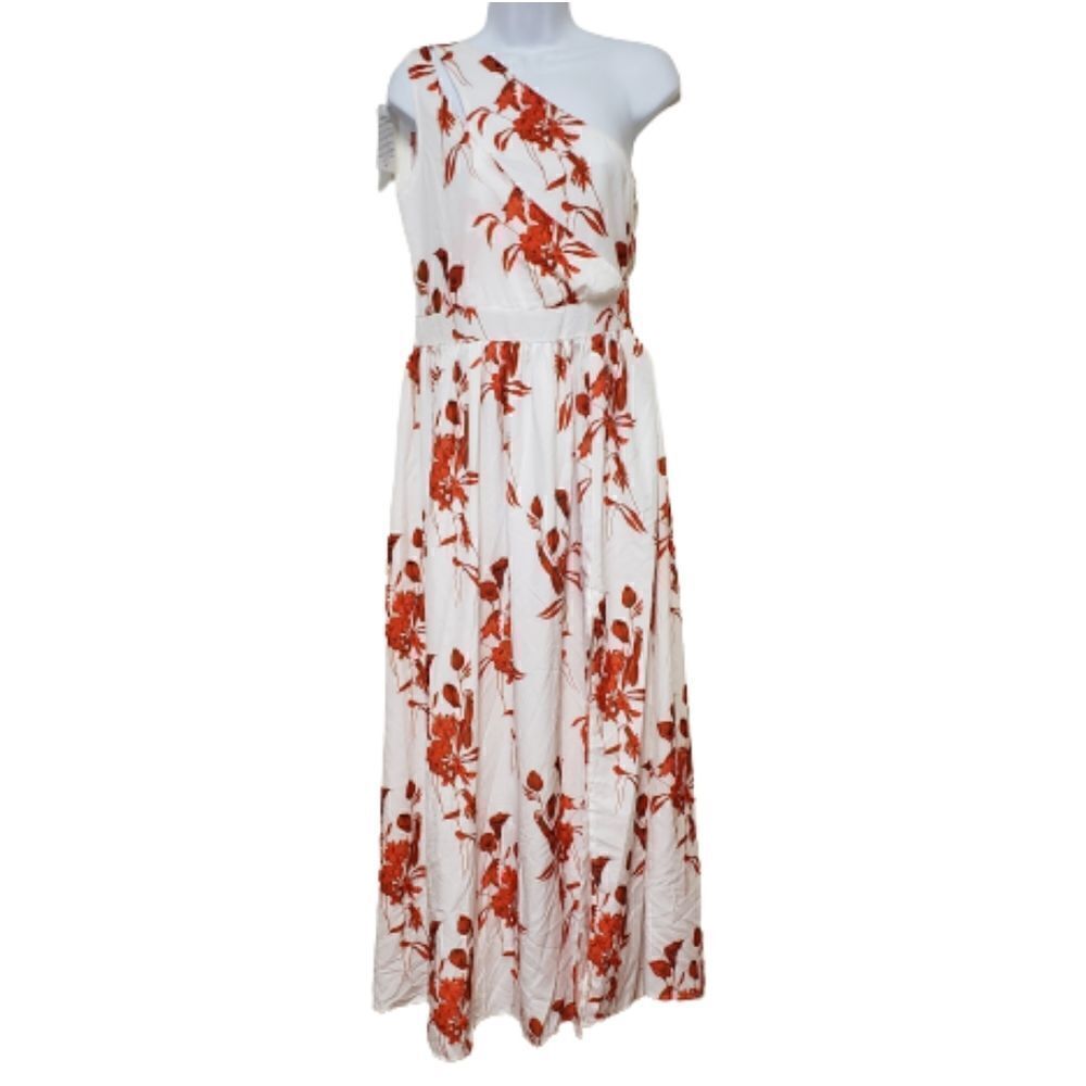Red and White One Shoulder Floral Maxi sz S